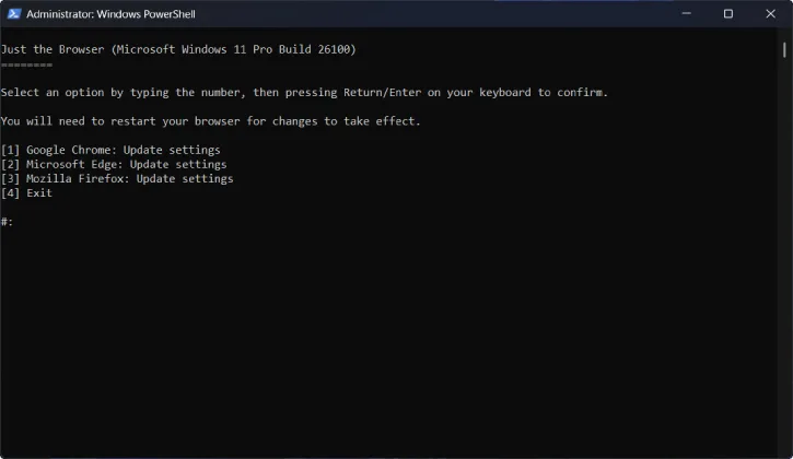 PowerShell command to remove AI from Edge, Chrome and Firefox
