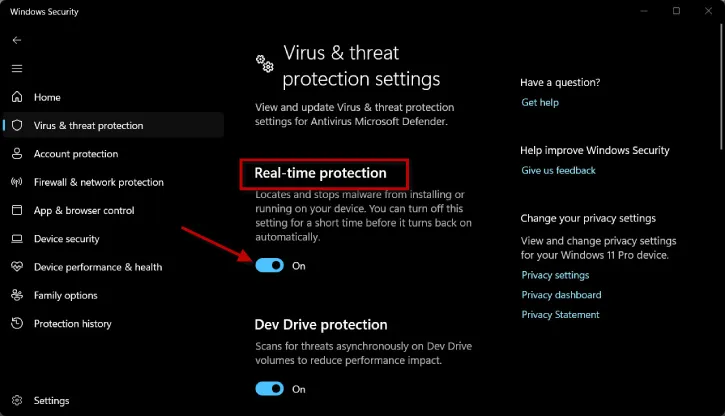 Temporarily Disable Antivirus or Real-time Protection