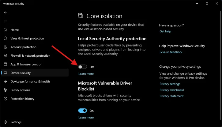 Turn off memory integrity in Windows 11