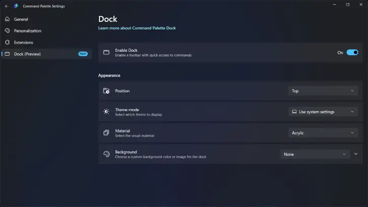 Turn on PowerToys Command Palette Dock on Windows 11
