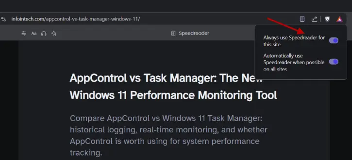 Automate reader mode in Brave