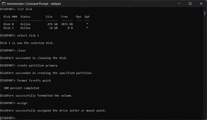 Assign drive letter to formatted USB drive
