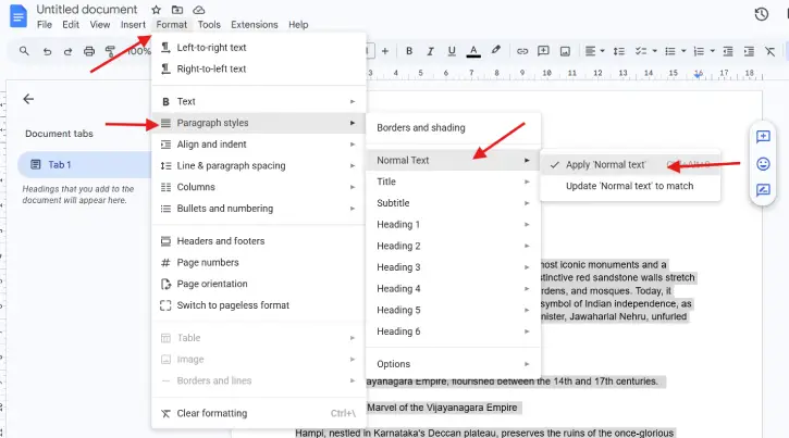 Format document in Google Docs
