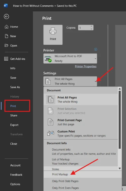 disable-comments-markup-word-document