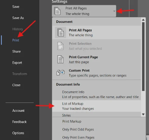 enable-list-of-markup-printing-word