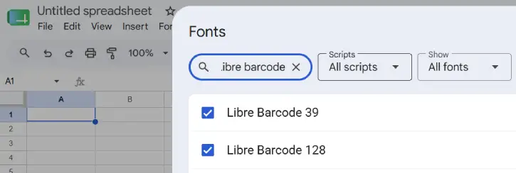 Generate barcode in Google Sheets using barcode font
