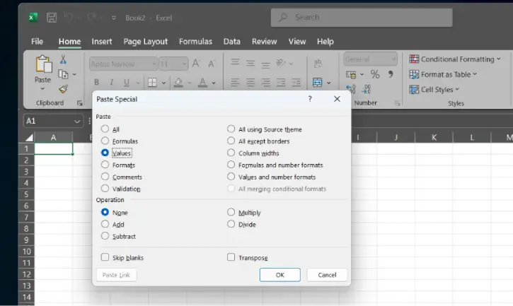 Paste Special in Excel