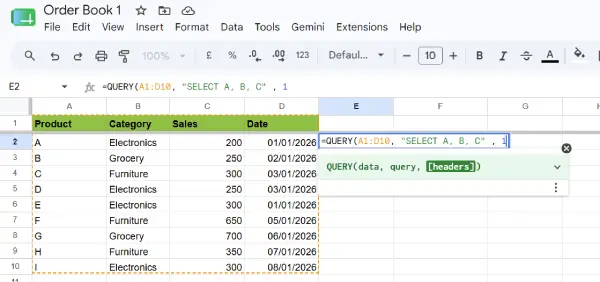 Google Sheets QUERY Function