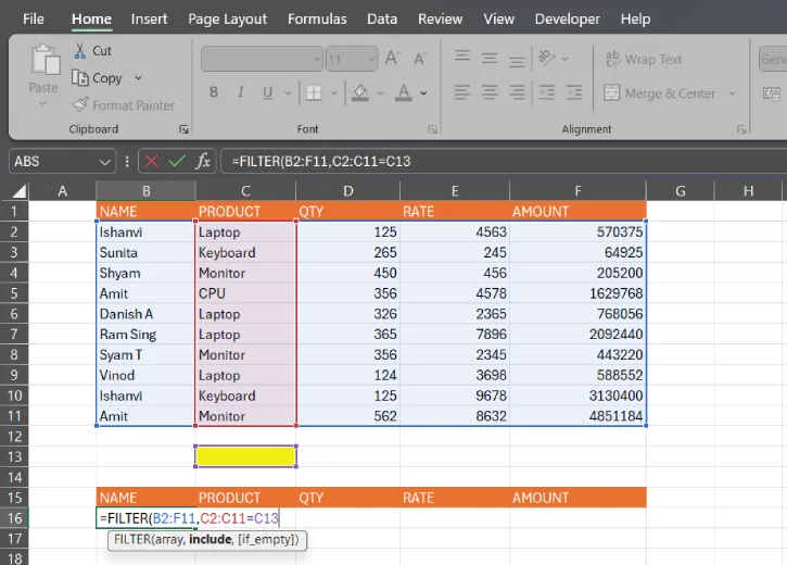 Use dynamic filters in Excel