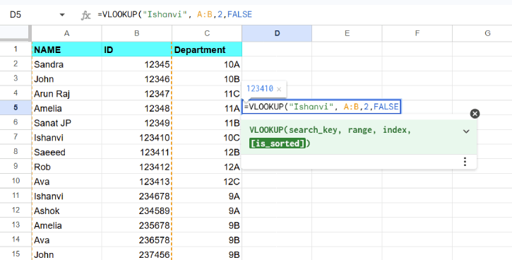 How to use VLOOKUP in Google Sheets