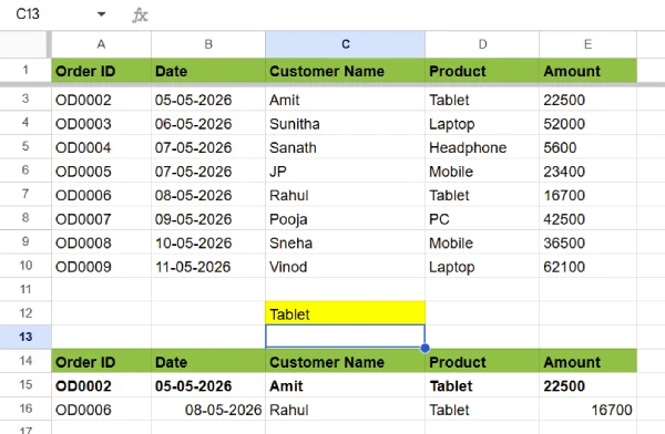 Use Dynamic Filters in Google Sheets