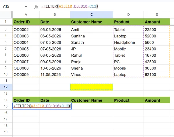 Use Dynamic Filters in Google Sheets