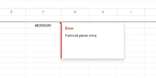 Formula Parse Error in Google Sheets