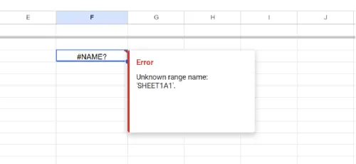 Fix NAME Error in in Google Sheets