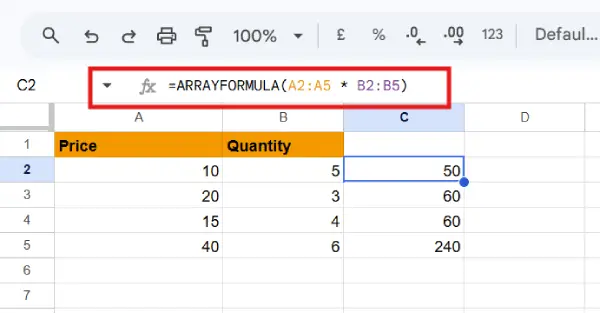 Google Sheets ARRAYFORMULA Function