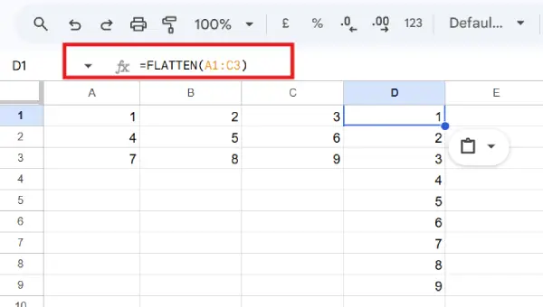 Google Sheets FLATTEN Function