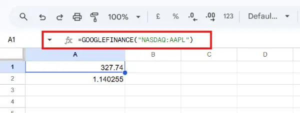 Google Sheets GOOGLEFINANCE function