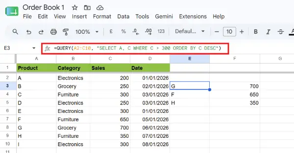 Google Sheets QUERY Function