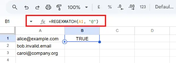 Google Sheets REGEXMATCH function