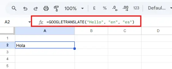 Google Sheets TRANSLATE Function