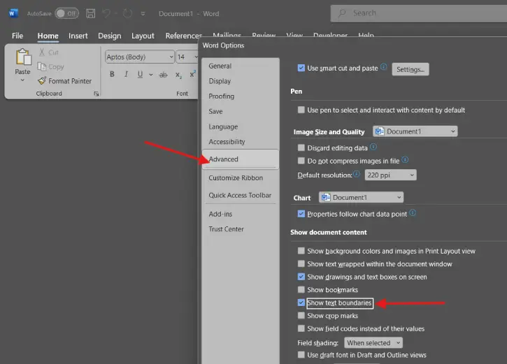 Show text boundaries for cleaner layouts in your Word Documents