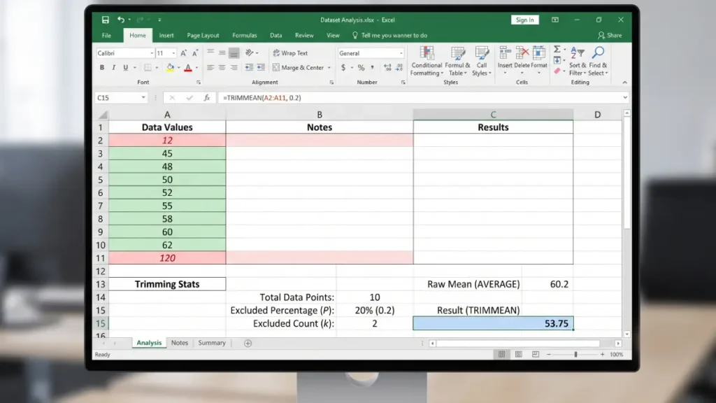 TRIMMEAN function in Excel