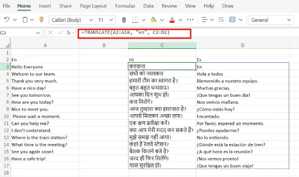 How to Translate to Multiple Languages at Once in Excel