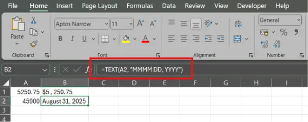 Use Text function in Excel