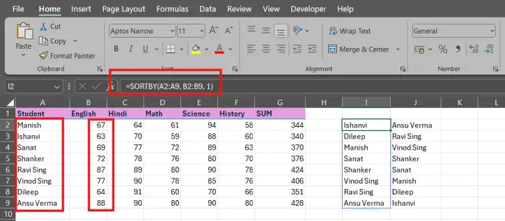 How to Use SORTBY Function in Excel