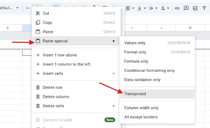 Transpose Rows and Columns in Google Sheets 
