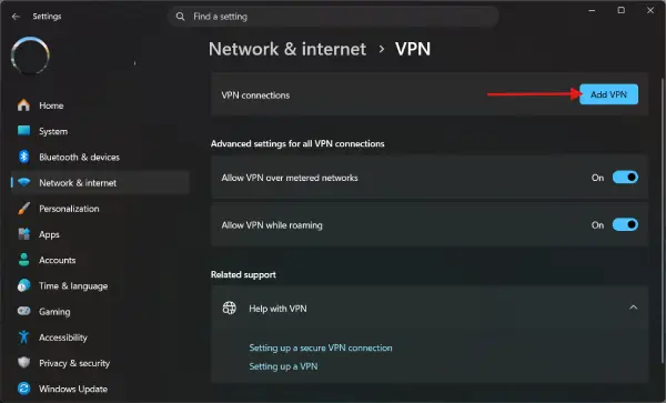 Add VPN to Windows 11