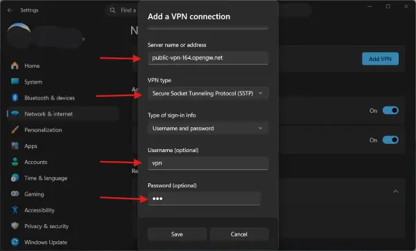 Connect a VPN to Windows 11