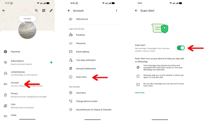 Enable WhatsApp Scam Alert Feature