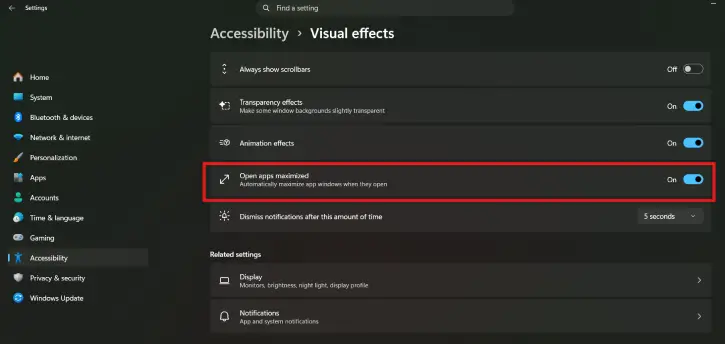 Open apps in maximized in Windows 11