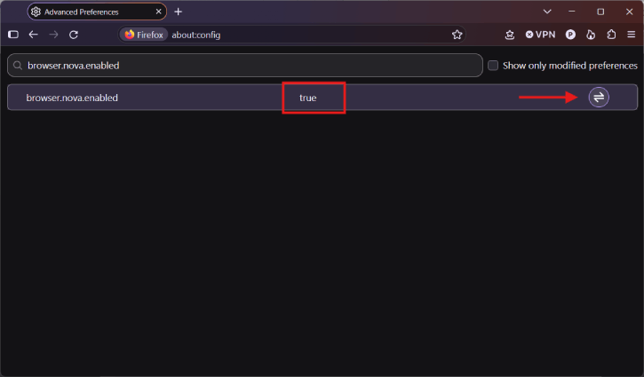 Disable Nova UI in Firefox