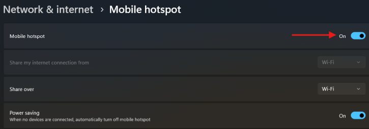 Turn on mobile hotspot in Windows 11